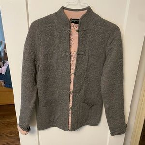 Shanghai Tang Silk-Cashmere Reversible Jade Cardigan Grey-Pink/Blush, Size Large